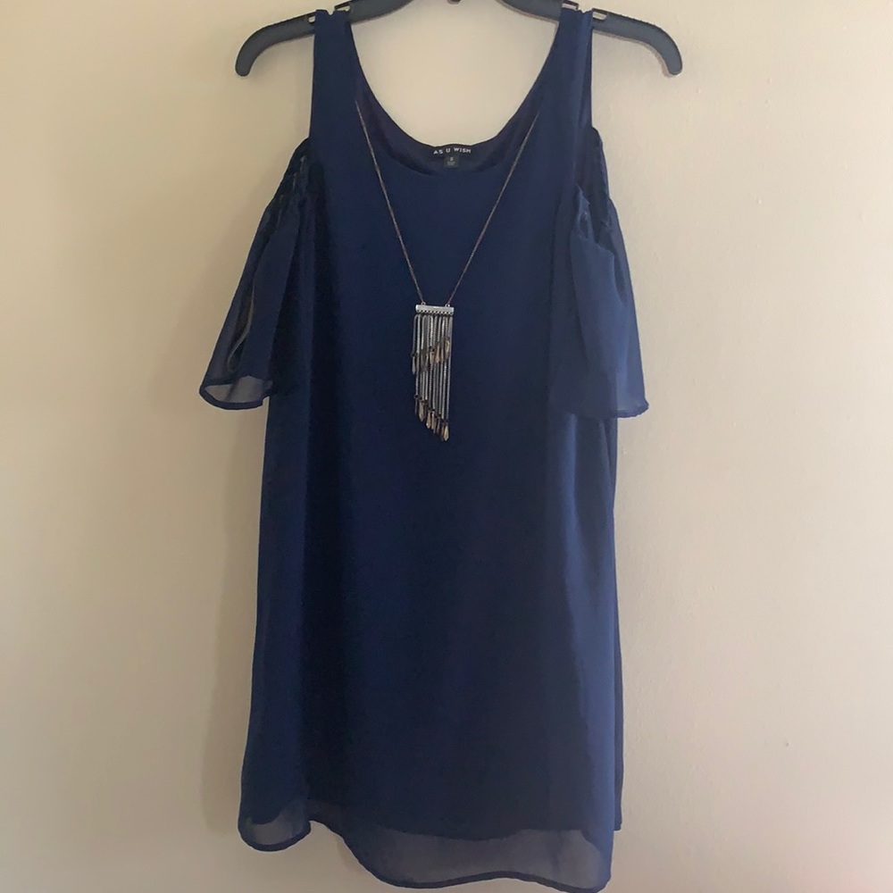 As u Wish Navy Dress with Necklace Size Small